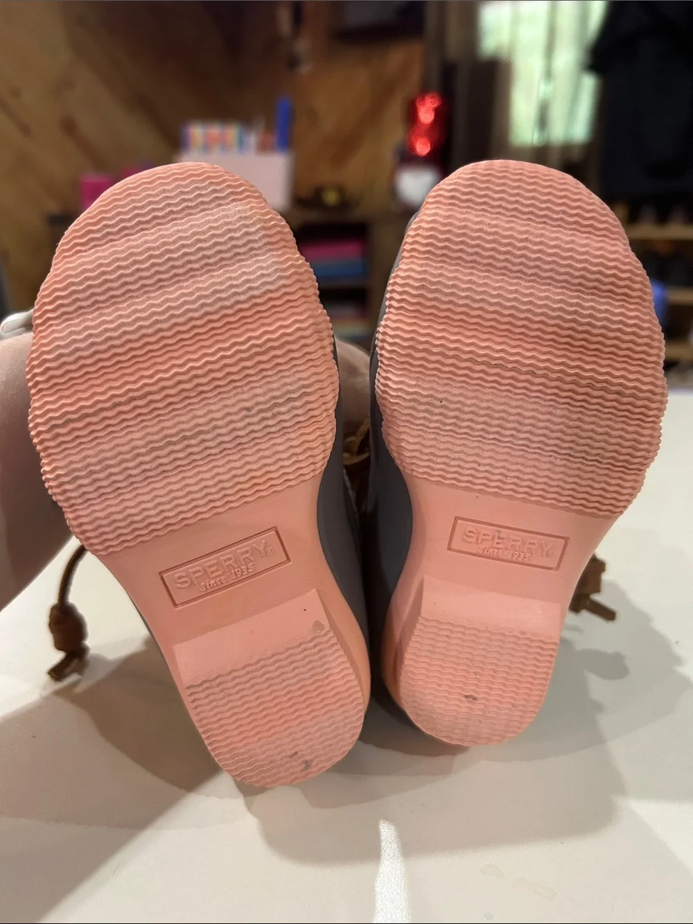 Sperry Kids Gray Duck Boots with Pink Soles